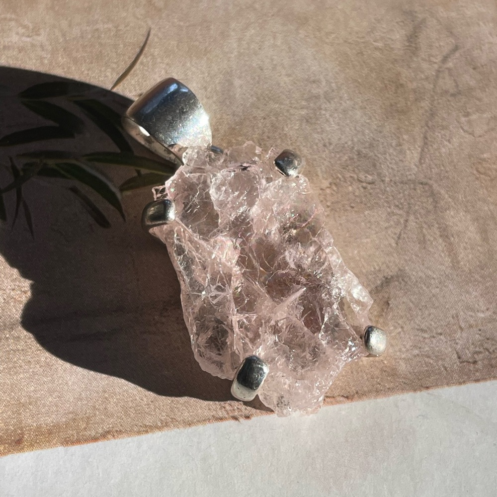 925 Sterling Silver Natural Rose Quartz Rough Pendant